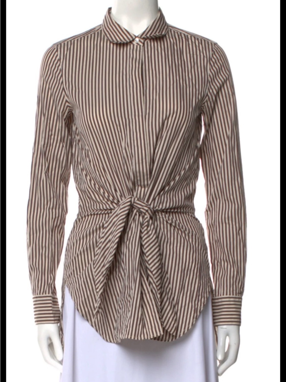 3.1 Phillip Lim silk blend Brown and Cream Striped Oxford shirt tie front